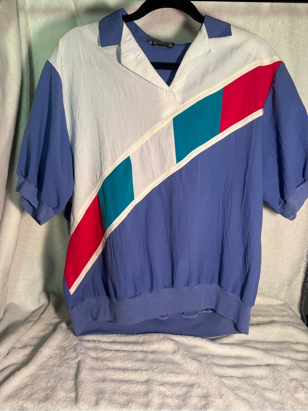 Vintage Colorblock Polo Top in Periwinkle, Teal & Red